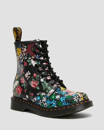 Botas con Cordones Dr Martens 1460 Pascal Floral Mash Up Cuero Mujer Blancos | MX 58UZG